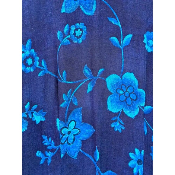 Vintage 90s DONNA RICCO Size 4 Navy Blue Floral Short Sleeve Back Zip Midi Dress - Picture 4 of 9